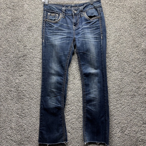 LA Idol/USA Women's Size 5 29x28 Embroidered Slightly Distressed Bling Jeans EUC - Picture 5 of 10